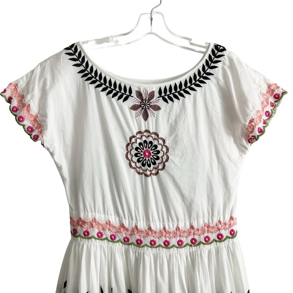 Lovely Alex.Max Boho Hand Embroidered Floral White Cotton Dress S/M EPC - Picture 7 of 10